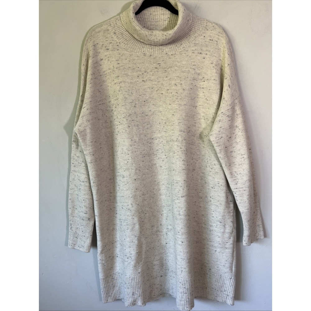 EILEEN FISHER Peppered Cotton Wool Nylon Pullover Turtleneck Tunic Sweater Sz L